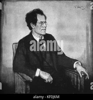 Gustav Mahler après une gravure d'Fritz Erler. Portrait compositeur autrichien, 7 juillet 1860 - 18 mai 1911 Banque D'Images