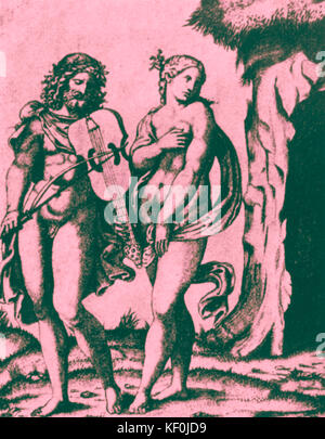 Orphée et Eurydice - Orpheus à jouer de l'Alto da Braccia. Mythe grec. Gravure par Marc-Antonio Raimondi 1480 - Ch. 1534. Orphée, Orfeo Banque D'Images