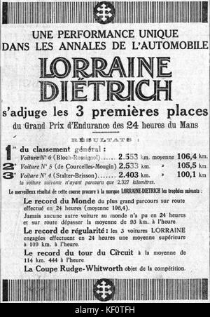 Lorraine Dietrich aux 24 Heures du Mans 1926 Banque D'Images