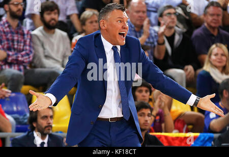 Barcelone, Espana. 24 octobre 2017. Sarunas Jasikevicius lors du match opposant FC Barcelone contre Zalgiris Kaunas correspondant à la semaine 3 de l'Euroleague de basket, à Barcelone, le 24 octobre 2017. Crédit : Gtres Información más Comuniación on line, S.L./Alamy Live News Banque D'Images