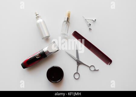 Styling Spray cheveux tondeuse et ciseaux, Banque D'Images
