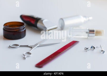 Styling Spray cheveux tondeuse et ciseaux, Banque D'Images