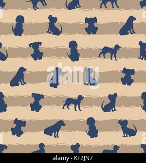 Modèle sans couture avec différentes races de chiens, chiots silhouettes avec texture Illustration de Vecteur