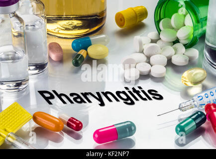 Pharyngite, médicaments comme concept de traitement ordinaires, conceptual image Banque D'Images