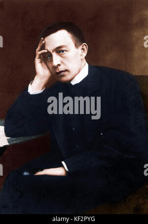 Sergei Rachmaninov - portrait. Pianiste et compositeur russe, 1 avril 1873 - 28 mars 1943. Sergey. Version colorisée. Banque D'Images