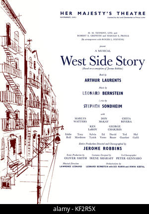 Leonard Bernstein West Side Story du capot avant de programme à partir de Her Majesty's Theatre, Londres, Haymarket. Réalisé et chorégraphié par Jerome Robbins. Banque D'Images