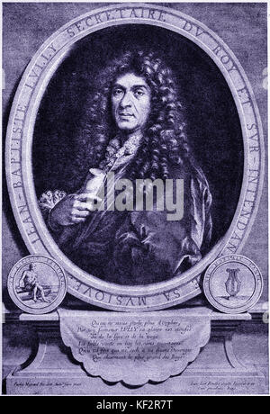 Jean Baptiste Lully, portrait gravé par Roullet après Mignard. Compositeur franco-italienne, le 28 novembre 1632 - 22 mars 1687. Banque D'Images