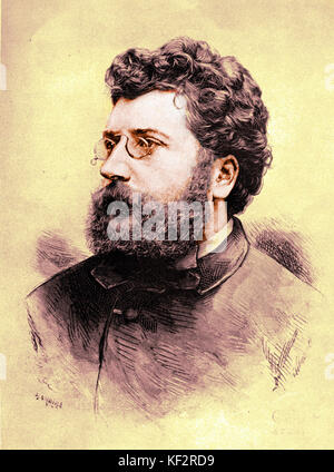 Portrait de Georges Bizet - gravure sur bois par Philippe Joseph Henri Lemaire, c.1875. Compositeur français, compositeur français 25 octobre 1838 - 3 juin 1875 Banque D'Images