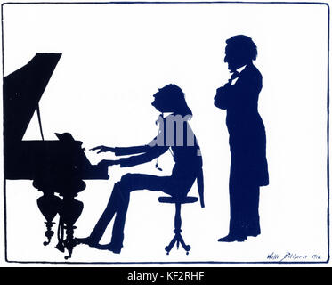 / Franz Liszt Ferenc, - pianiste et compositeur hongrois, - jouer du piano vu par Richard Wagner. Silhouette par Willi Bilthorn, 1910. . 22 octobre 1811 - 31 juillet 1886 Banque D'Images