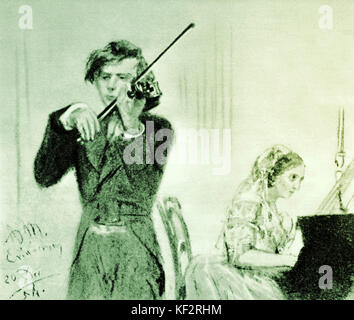 JOACHIM Joseph au violon et Clara Schumann qui l'accompagne au piano. Peinture d'Adolph Menzel, 1854. (Hongrois) Germanized violoniste. Violoniste, compositeur, chef d'orchestre (1831-1907) Banque D'Images