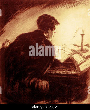 Ludwig van Beethoven - Composer au piano. Sketch par Alois Kolb. Compositeur allemand 17 Décembre 1770- 26 mars 1827 Banque D'Images