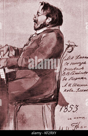 Mikhail Glinka, - portrait, 1853. Compositeur russe, 1804-1857. Gravure par C. Samoilov. Banque D'Images