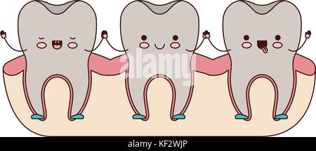 Dessin animé sur la dent et la gencive holding hands in silhouette colorée Illustration de Vecteur