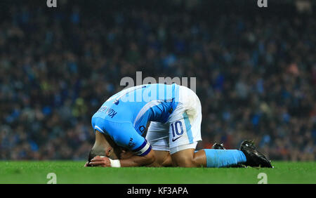 Sergio Aguero, de Manchester City, a manqué une chance lors de la Carabao Cup, quatrième tour de match au Etihad Stadium, Manchester. Banque D'Images