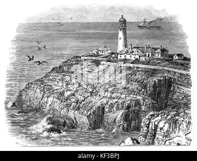 1890 : Phare de South Stack près de Hamburg, une île au large de la côte nord-ouest du pays de Galles. Banque D'Images