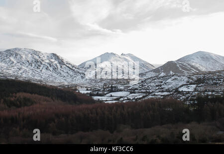 La neige sur les montagnes de Mourne Le comté de Down en Irlande du Nord. Banque D'Images