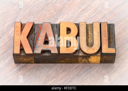 Résumé en Word Kaboul La typographie vintage type de blocs d'impression Banque D'Images
