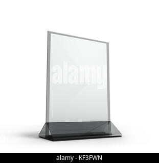 Support pour livrets avec des feuilles de papier blanches sur un fond blanc Banque D'Images