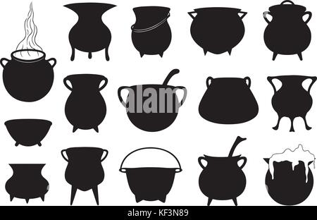 Ensemble de pots sorcières halloween isolated on white Illustration de Vecteur