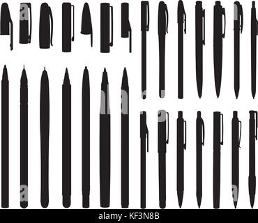 Ensemble de stylos bille isolated on white Illustration de Vecteur