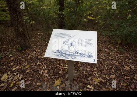 Un panneau décrivant des scènes de bataille, à Prairie Grove Battlefield State Park dans l'Arkansas, Prairie Grove, États-Unis. Banque D'Images