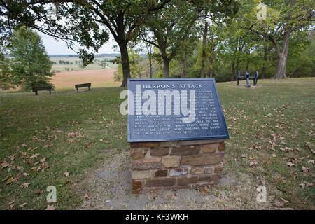 Un panneau décrivant l'attaque générale Herron, à Prairie Grove Battlefield State Park dans l'Arkansas, Prairie Grove, États-Unis. Banque D'Images