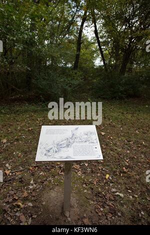 Un panneau décrivant la bataille de Prairie Grove Battlefield State Park dans l'Arkansas, Prairie Grove, États-Unis. Banque D'Images