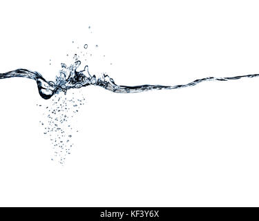 Blue Water Splash, gouttes et bulles isolated on white Banque D'Images