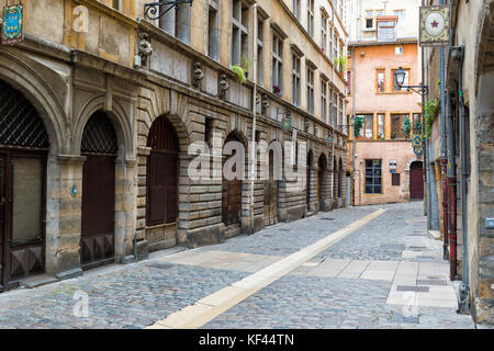 La rue Juiverie, Quartier Saint Jean, UNESCO World Heritage Site, Vieux Lyon, Rhône Alpes, France Banque D'Images