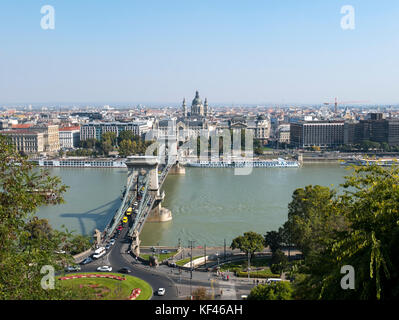 Vue sur le côté Pest de Budapest, à partir de Buda. Budapest, Hongrie. Banque D'Images