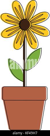 Tournesol plante en pot mignon Illustration de Vecteur