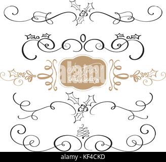 Joyeux noël calligraphy collection d'éléments de conception vintage set isolé sur fond blanc. vector illustration Illustration de Vecteur