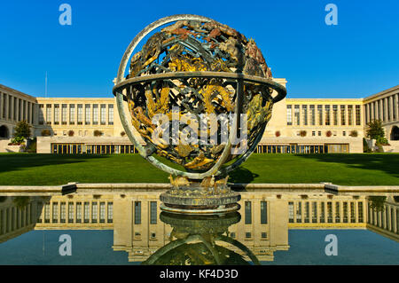 Sphère céleste Woodrow Wilson Memorial, Palais des Nations, Nations Unies, Genève, Suisse Banque D'Images