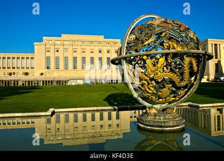 Sphère céleste Woodrow Wilson Memorial, Palais des Nations, Nations Unies, Genève, Suisse Banque D'Images