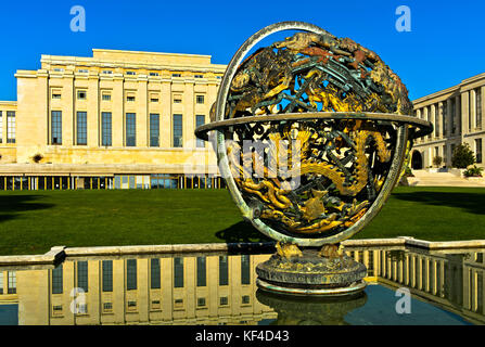 Sphère céleste Woodrow Wilson Memorial, Palais des Nations, Nations Unies, Genève, Suisse Banque D'Images