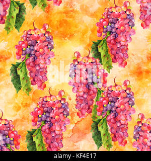 L'aquarelle transparente de raisins de motif sur golden Banque D'Images