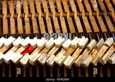 Photo du mécanisme intérieur d'un piano cassé Banque D'Images