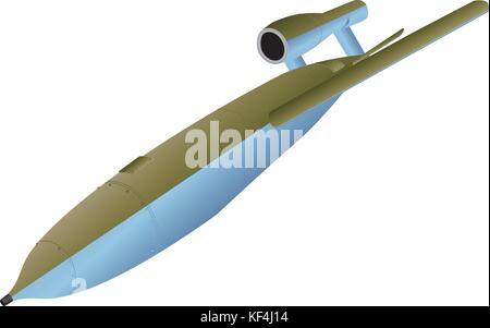 Une guerre mondiale deux bombe volante V1 allemand surnommé doodlebug peint en vert olive et de couleurs de camouflage bleu marine à une cible isolated on white Illustration de Vecteur
