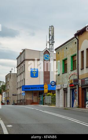 TRZEBINIA, POLOGNE - 19 AOÛT 2017 : construction de la mairie de Trzebinia, Pologne. Banque D'Images