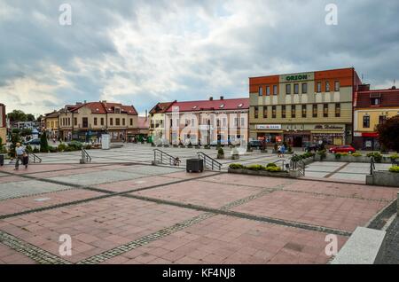 Kraków, Pologne - 19 août 2017 : bâtiments colorés sur le marché en trzebinia (Pologne). Banque D'Images