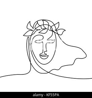 Dessin vectoriel ligne continue. abstract portrait of a woman with head wreath. vector illustration. Illustration de Vecteur