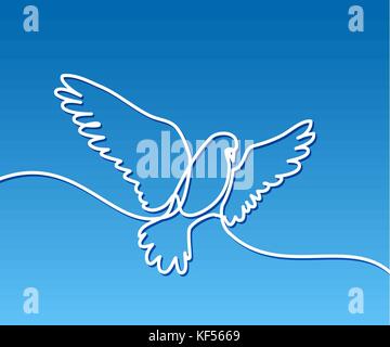 Une ligne continue dessin. flying pigeon. logo blanc sur fond dégradé bleu. concept pour logo, bannière, carte, affiche, flyer Illustration de Vecteur