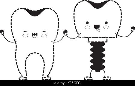 La dent et de l'implant avec la vis et tenir la main en noir parsemée d'ossature Illustration de Vecteur