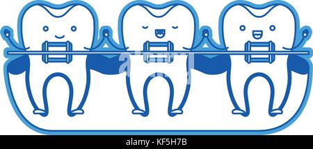 Dessin animé sur la dent gum et tenir la main à l'appareil dentaire en bleu silhouette Illustration de Vecteur