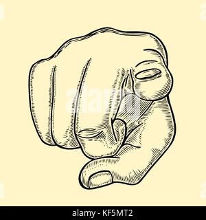 Montrant une main de femme fig sign. vector illustration gravée vintage couleur isolé sur un fond blanc. part signer pour le web, poster, info graphic Illustration de Vecteur