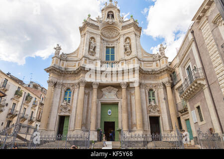 L'église baroque - Basilique della collegiata, Catane, Sicile, Italie Banque D'Images