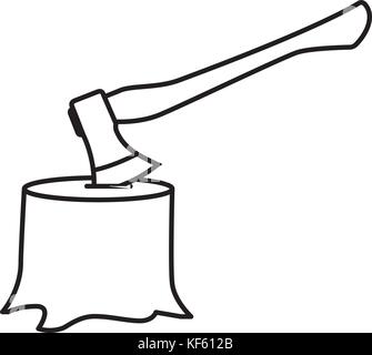 Hache de bûcheron coincé dans tronc d'arbre Illustration de Vecteur