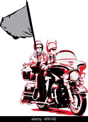 Couple riding motorcycle avec drapeau Illustration de Vecteur