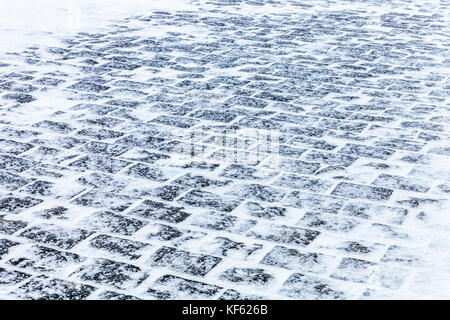Pavés couverte de neige et de glace Banque D'Images