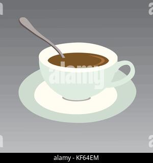 Vector illustration d'une tasse de chocolat avec soucoupe et cuillère isolé sur fond gris Illustration de Vecteur